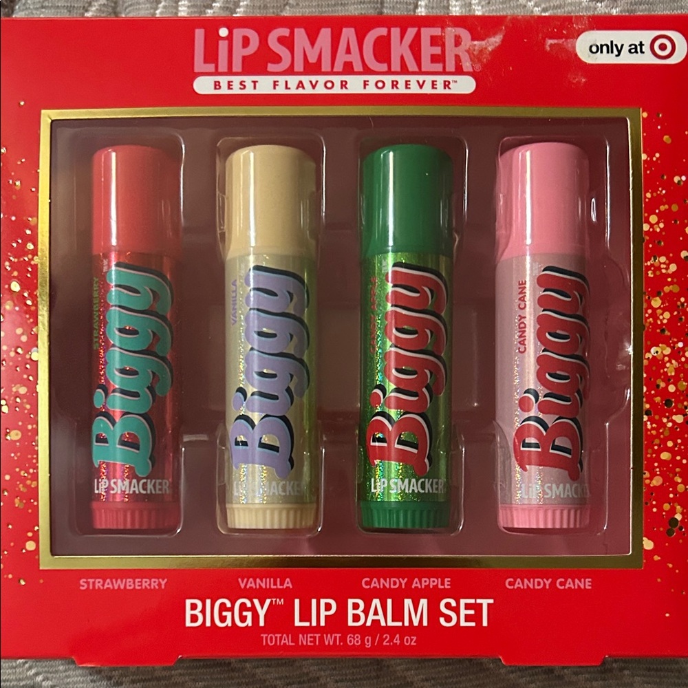 Lip Smacker Biggy Lip Balm Set - Strawberry, Vanilla, Candy Apple, Candy Cane